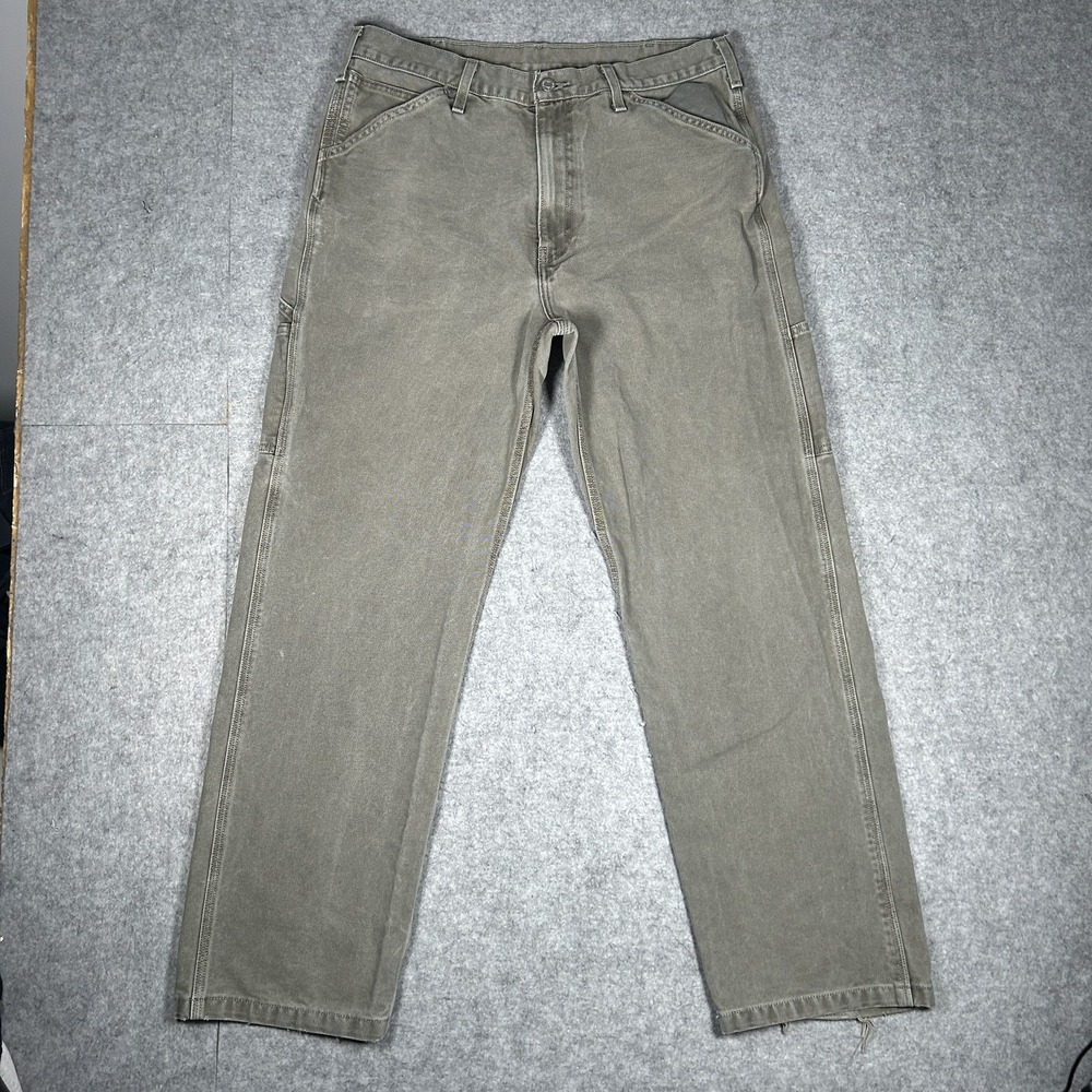 Vintage Levi's Pants Mens 33x32 Olive Green Y2K Carpenter Workwear Faded Utility